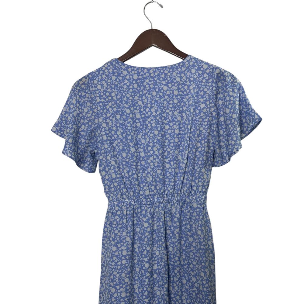 Sienna Sky Blue & White Print Flutter Sleeve Faux Wrap Dress Women's Sz Small - Picture 5 of 5